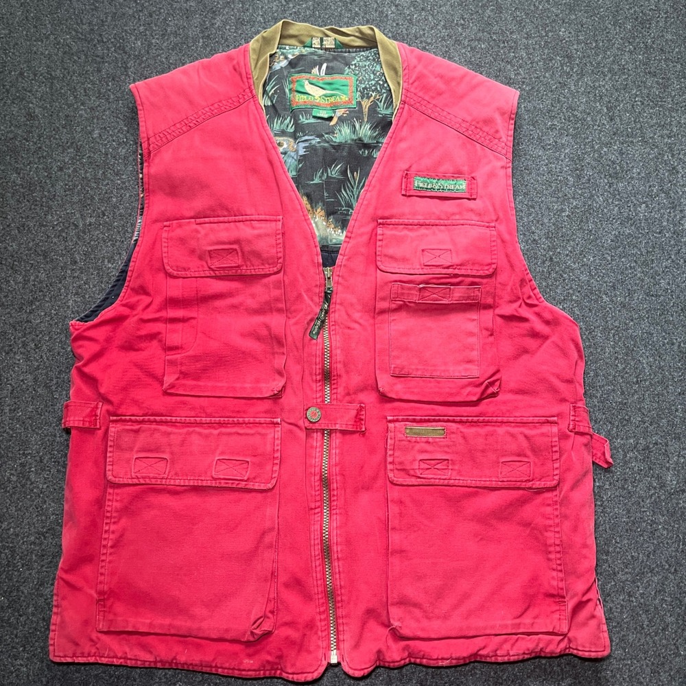 Field & Stream Utility Vest Men Large Red Excellent Canvas Hunting Fishing